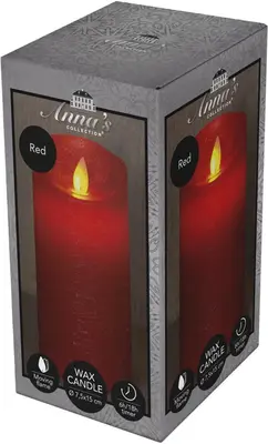Anna's Collection LED kaars flame effect rustiek 7.5x15cm rood 1 stuks - afbeelding 1