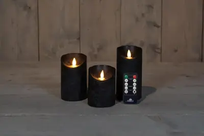 Anna's Collection LED kaars flame effect rustiek set 7.5 cm zwart 3 stuks - afbeelding 1