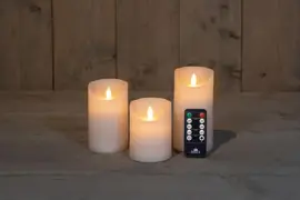 Anna's Collection LED kaars flame effect rustiek set 7.5 cm wit 3 stuks - afbeelding 1