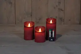 Anna's Collection LED kaars flame effect rustiek set 7.5 cm bordeaux 3 stuks kopen?