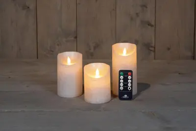 Anna's Collection LED kaars flame effect rustiek set 7.5 cm parel 3 stuks - afbeelding 2