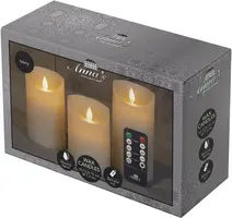 Anna's Collection LED kaars flame effect rustiek set 7.5 cm ivoor 3 stuks