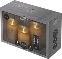 Anna's Collection LED kaars flame effect rustiek set 7.5 cm goud 3 stuks kopen?