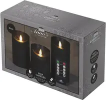 Anna's Collection LED kaars flame effect rustiek set 7.5 cm zwart 3 stuks kopen?