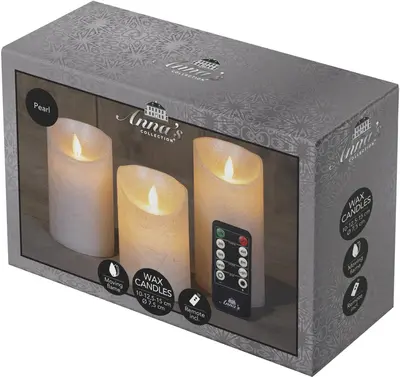 Anna's Collection LED kaars flame effect rustiek set 7.5 cm parel 3 stuks - afbeelding 1