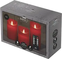 Anna's Collection LED kaars flame effect rustiek set 7.5 cm rood 3 stuks kopen?