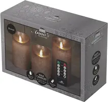 Anna's Collection LED kaars flame effect rustiek set 7.5 cm brons 3 stuks - afbeelding 1