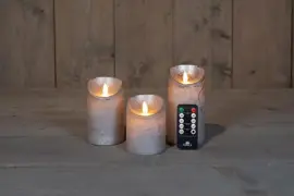 Anna's Collection LED kaars flame effect rustiek set 7.5 cm zilver 3 stuks - afbeelding 1