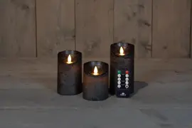 Anna's Collection LED kaars flame effect rustiek set 7.5 cm antraciet 3 stuks - afbeelding 1