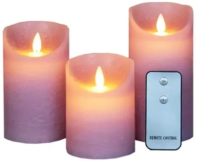 Anna's Collection LED kaars flame effect rustiek set 7.5 cm lila 3 stuks - afbeelding 1