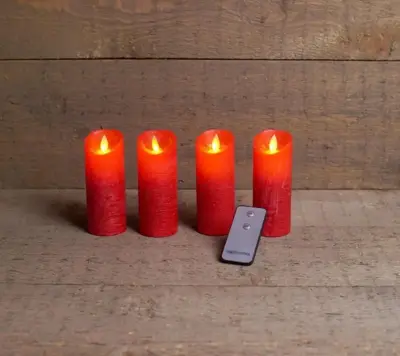 Anna's Collection LED kaars flame effect set 5.2 cm rood 4 stuks - afbeelding 1