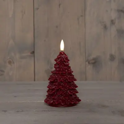 Anna's Collection LED kaars kerstboom wax 3D vlam bordeaux Ø 8,5 x 15cm - afbeelding 2