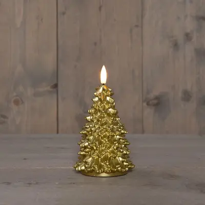 Anna's Collection LED kaars kerstboom wax 3D vlam goud Ø 8,5 x 15cm - afbeelding 2