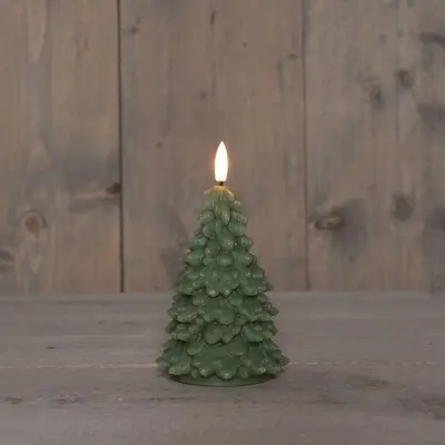 Anna's Collection LED kaars kerstboom wax 3D vlam jade groen Ø 8,5 x 15cm - afbeelding 2