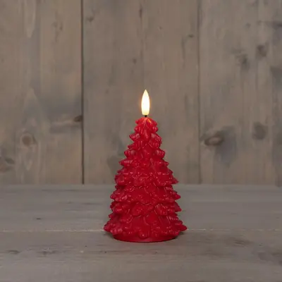 Anna's Collection LED kaars kerstboom wax 3D vlam rood Ø 8,5 x 15cm