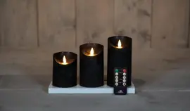 Anna's Collection LED kaars oplaadbaar flame effect rustiek incl. oplaadstation set 7.5 cm zwart 3 stuks - afbeelding 1