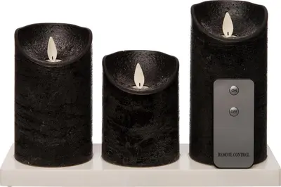 Anna's Collection LED kaars oplaadbaar flame effect rustiek incl. oplaadstation 0 cm zwart 3 stuks - afbeelding 1