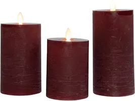 Anna's Collection LED kaars oplaadbaar flame effect rustiek set 7.5 cm bordeaux 3 stuks - afbeelding 1