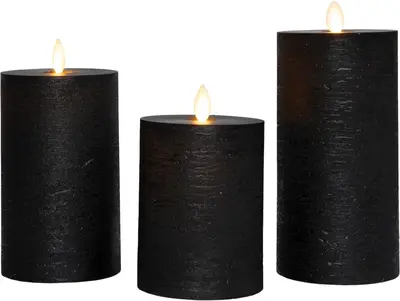 Anna's Collection LED kaars oplaadbaar flame effect rustiek set 7.5 cm zwart 3 stuks - afbeelding 1