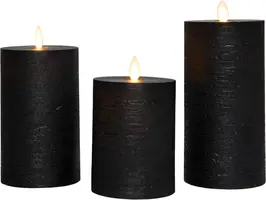 Anna's Collection LED kaars oplaadbaar flame effect rustiek set 7.5 cm zwart 3 stuks - afbeelding 1