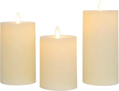 Anna's Collection LED kaars oplaadbaar flame effect rustiek set 7.5 cm ivoor 3 stuks - afbeelding 1