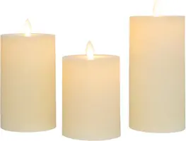 Anna's Collection LED kaars oplaadbaar flame effect rustiek set 7.5 cm ivoor 3 stuks - afbeelding 1