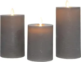 Anna's Collection LED kaars oplaadbaar flame effect rustiek set 7.5 cm taupe 3 stuks - afbeelding 1