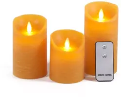 Anna's Collection LED kaars wax rustiek bewegende vlam okergeel 3 stuks - afbeelding 1