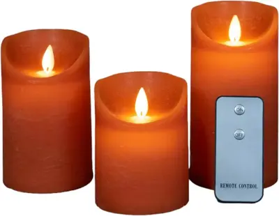 Anna's Collection LED kaars wax rustiek bewegende vlam oranje 3 stuks - afbeelding 1