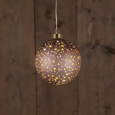 Anna's Collection LED kerstbal kosmos brons met sterren Ø 12cm, warm wit - afbeelding 1