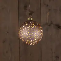 Anna's Collection LED kerstbal kosmos brons met sterren Ø 12cm, warm wit - afbeelding 1