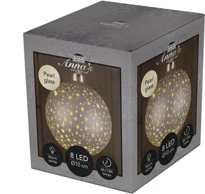 Anna's Collection LED kerstbal kosmos champagne met sterren Ø 10cm, warm wit - afbeelding 1