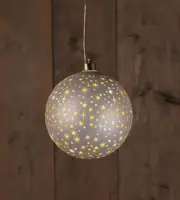Anna's Collection LED kerstbal kosmos champagne met sterren Ø 15cm, warm wit - afbeelding 1