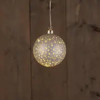 Anna's Collection LED kerstbal kosmos champagne met sterren Ø 10cm, warm wit - afbeelding 1