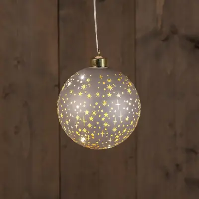 Anna's Collection LED kerstbal kosmos champagne met sterren Ø 12cm, warm wit - afbeelding 1
