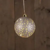 Anna's Collection LED kerstbal kosmos champagne met sterren Ø 12cm, warm wit - afbeelding 1