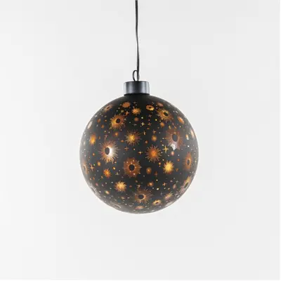Anna's Collection LED kerstbal kosmos zwart met sterren Ø 12cm, warm wit - afbeelding 1
