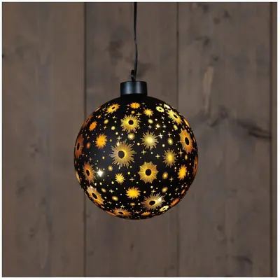 Anna's Collection LED kerstbal kosmos zwart met sterren Ø 12cm, warm wit - afbeelding 2