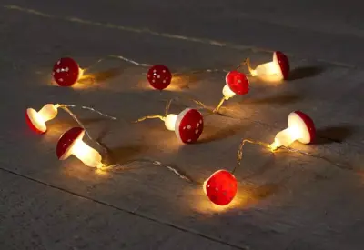 Anna's Collection LED kerstverlichting paddenstoelensnoer 10 lampjes 1m, warm wit - afbeelding 1