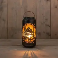 Anna's Collection LED lantaarn kerstlandschap zwart/goud Ø 12 x 25,5cm - afbeelding 1