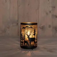 Anna's Collection LED lantaarn met kerstlandschap zwart/goud Ø 10,5 x 16cm, warm wit - afbeelding 1