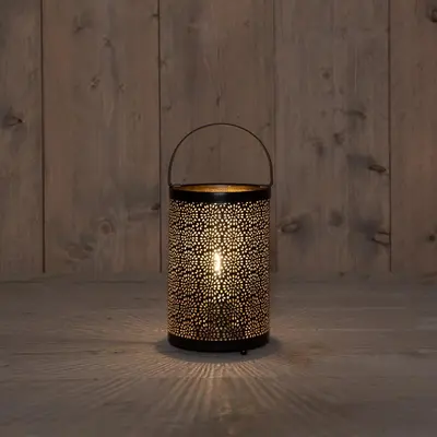 Anna's Collection LED lantaarn met patroon zwart/goud 12 x 19cm - afbeelding 2