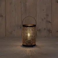 Anna's Collection LED lantaarn met patroon zwart/goud 12 x 19cm - afbeelding 2