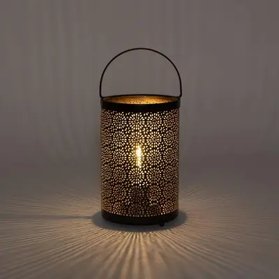 Anna's Collection LED lantaarn met patroon zwart/goud 12 x 19cm - afbeelding 3