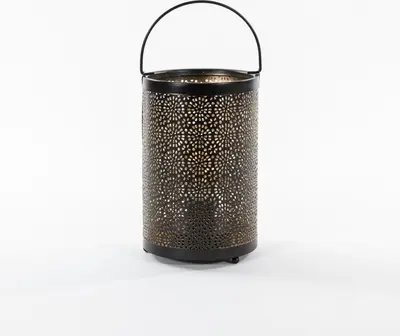 Anna's Collection LED lantaarn met patroon zwart/goud 12 x 19cm - afbeelding 1