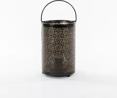 Anna's Collection LED lantaarn met patroon zwart/goud 12 x 19cm - afbeelding 1