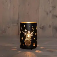 Anna's Collection LED lantaarn met rendier zwart/goud Ø 10,5 x 16cm, warm wit - afbeelding 1