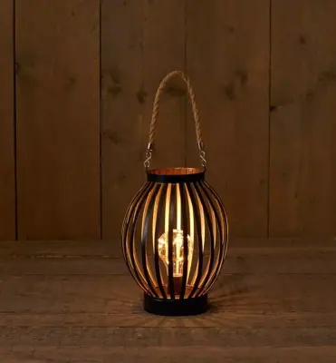 Anna's Collection LED lantaarn rond koperdraad zwart 22cm - afbeelding 1