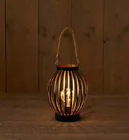 Anna's Collection LED lantaarn rond koperdraad zwart 22cm - afbeelding 1