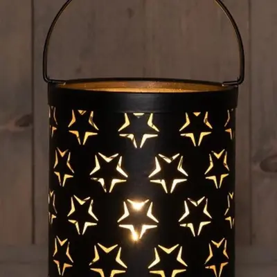 Anna's Collection LED lantaarn ster patroon zwart/goud Ø 12 x 19cm - afbeelding 3